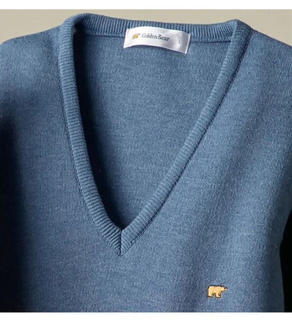 「＜ゴールデンベア＞国産上質カジュアルニットベスト（メンズベスト）」｜杢ブルー