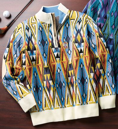 「＜フィッチェ　ゴルフ＞スエード使いハーフジップセーター（メンズニット・セーター）」