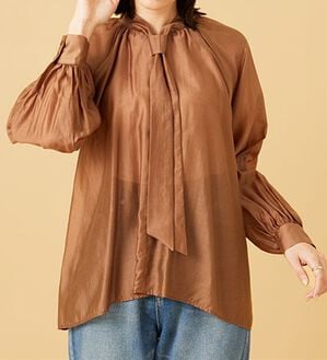 BELLUNA（ベルーナ）の「ブライトシアー素材ボウタイブラウス（ブラウス）」｜ブラウン