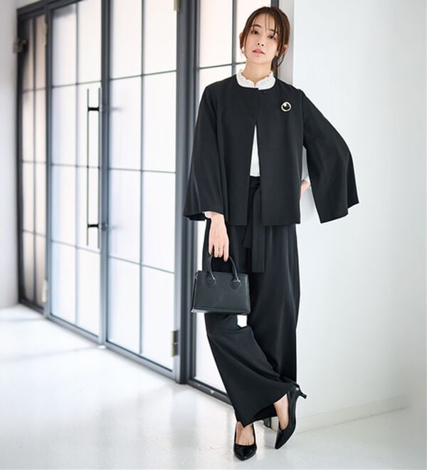 新品 三松★ セパレートセットアップセット 黒レース へご帯付 洋服風に旅行にも 2点セット】防しわ！洗える！ケープライクジャケットセットアップ