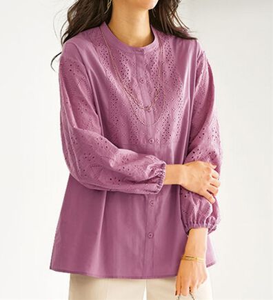 BELLUNA（ベルーナ）の「綿１００％レース切替デザインブラウス（ブラウス）」