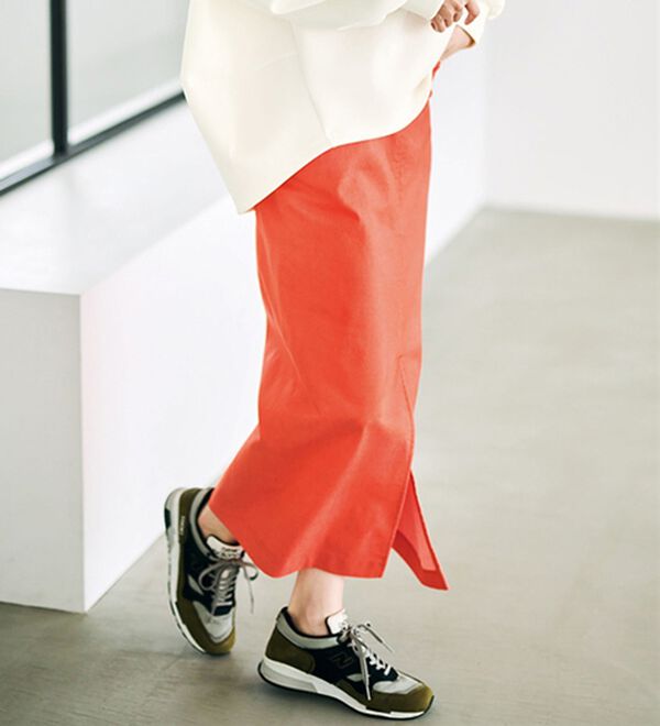 RANAN（ラナン）の「チノライクロングタイトスカート（ロングスカート）」｜オレンジ