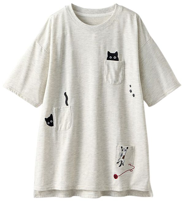 BELLUNA（ベルーナ）の「ネコ刺しゅうビッグプルオーバー（カットソー）」｜詳細画像