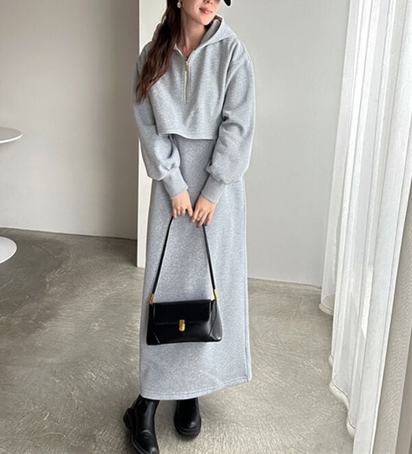 GeeRA（ジーラ）の「セットアップ風ハーフジップワンピース（カットソーワンピース）」｜詳細画像