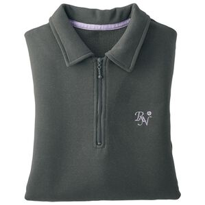 BELLUNA（ベルーナ）の「ハーフジップゆったり刺しゅうチュニック（チュニック）」｜チャコール