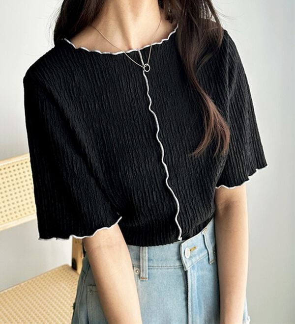 GeeRA（ジーラ）の「前後２ＷＡＹ配色メロー５分袖カットソー（カットソー）」｜詳細画像