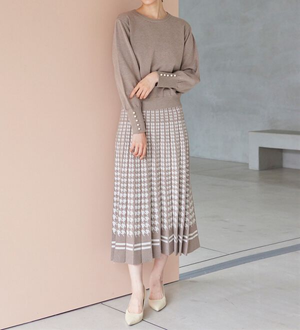RANAN（ラナン）の「【ムースタッチライト】洗える！千鳥ジャカードスカートセットアップ（ひざ丈スカート）」｜詳細画像