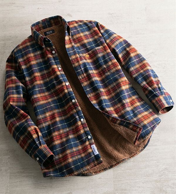 「＜ポロ・ビーシーエス＞裏ボアチェックシャツ（メンズシャツ）」｜レッド