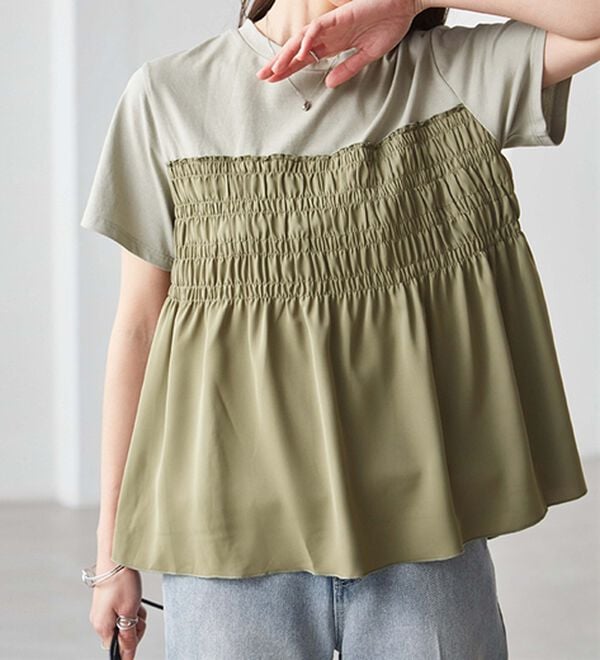 RANAN（ラナン）の「ひんやり！ビスチェ重ね着風Ｔシャツ（カットソー）」｜カーキ／カーキ
