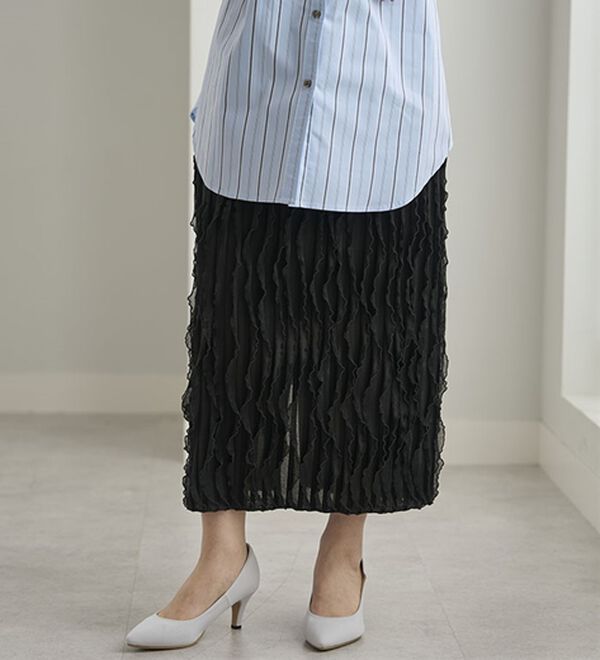 BELLUNA（ベルーナ）の「チュニックの下にはくストライプフリルスカート（ロングスカート）」｜詳細画像