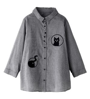 BELLUNA（ベルーナ）の「多ボタン使いネコ刺しゅうシャツチュニック（チュニック）」｜千鳥