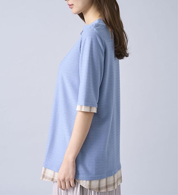 BELLUNA（ベルーナ）の「ひんやり冷感！タックジャカード素材重ね着風プルオーバー（カットソー）」｜詳細画像