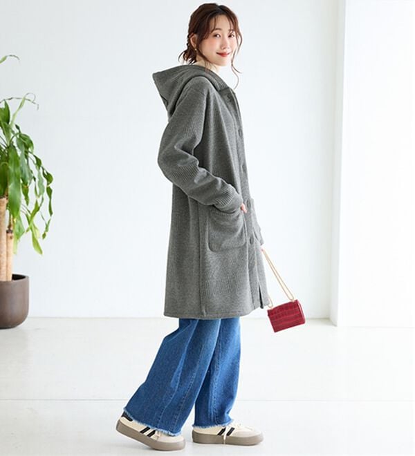 BELLUNA（ベルーナ）の「ボーダージャカード裏ボアカーディガン（ロングコート）」｜詳細画像