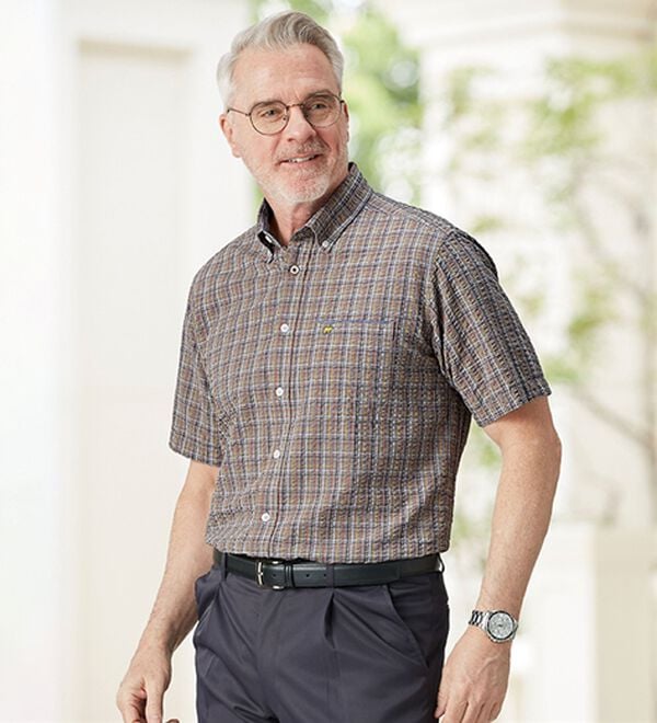 「＜ゴールデンベア＞袖丈選べる綿１００％サッカーシャツ（メンズシャツ）」｜詳細画像