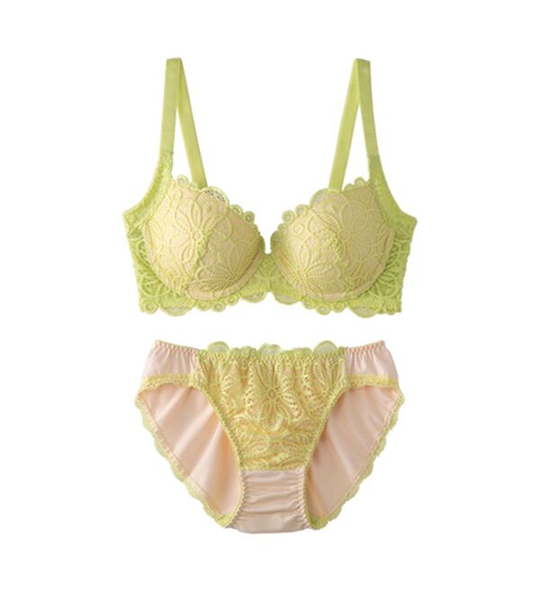 YU'NOW（ユナウ）の「レーシー脇高スッキリブラ＆ショーツ　～配色カラー～（ブラジャー＆ショーツセット）」｜詳細画像