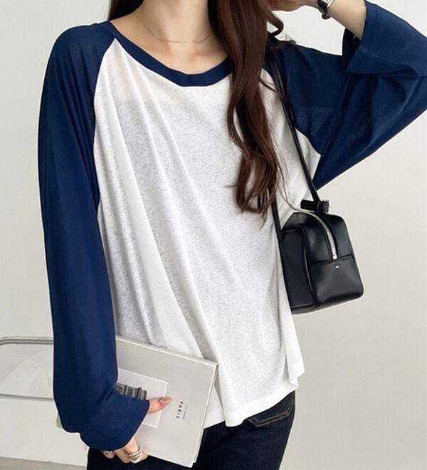 GeeRA（ジーラ）の「ラグラン切替配色スラブシアーカットソー（カットソー）」｜詳細画像