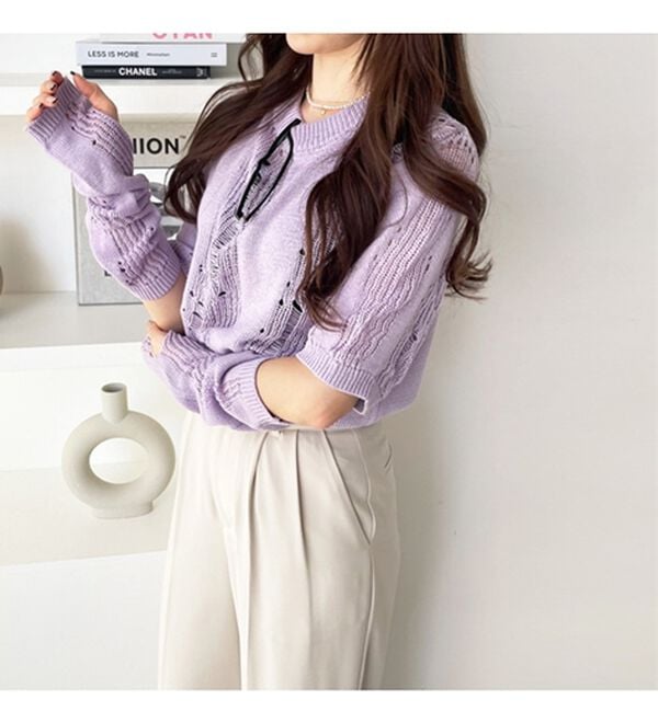 GeeRA（ジーラ）の「透かし編アームウォーマー付ニット（ニット・セーター）」｜詳細画像