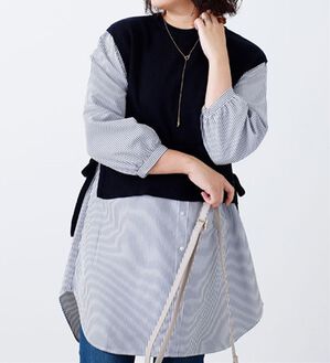 BELLUNA（ベルーナ）の「サイドリボンレイヤード風ワンピース（その他ワンピース）」｜ネイビー系