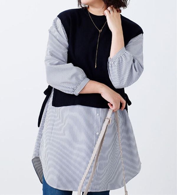 BELLUNA（ベルーナ）の「サイドリボンレイヤード風ワンピース（その他ワンピース）」｜ネイビー系