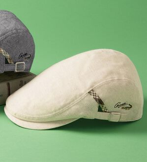 「＜クロコダイル＞カラミ織りチェックダンディハット（メンズ帽子）」｜ハンチングベージュ