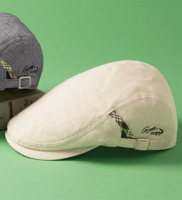 「＜クロコダイル＞カラミ織りチェックダンディハット（メンズ帽子）」｜ハンチングベージュ