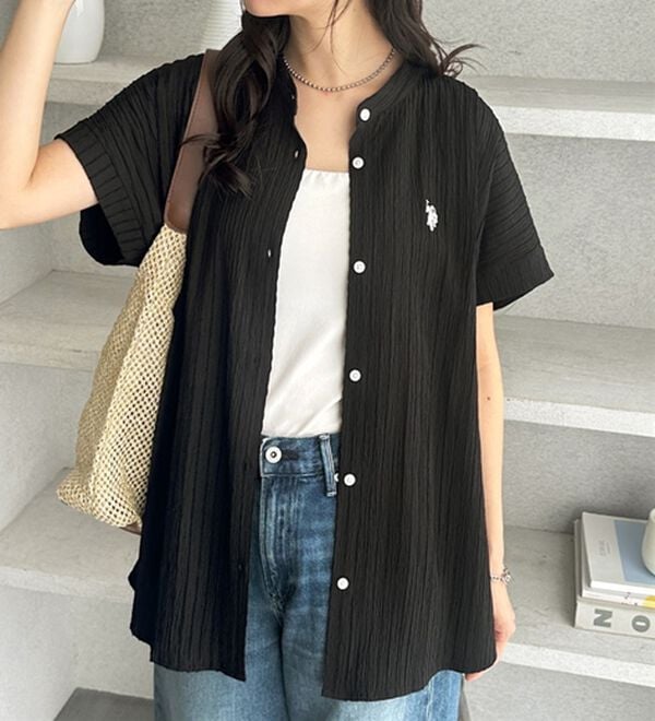 GeeRA（ジーラ）の「【ＵＳ．ＰＯＬＯ．ＡＳＳＮ】ポコポコ素材フレンチスリーブシャツ（シャツ）」｜詳細画像