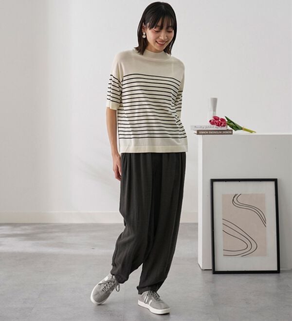 BELLUNA（ベルーナ）の「綿麻ダブルガーゼポッケギャザーパンツ（フルレングスパンツ）」｜詳細画像