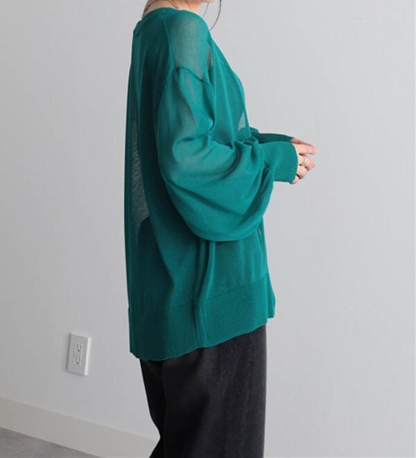 RANAN（ラナン）の「ひんやり！シアーニットキーネックカーディガン（ニットカーディガン）」｜詳細画像