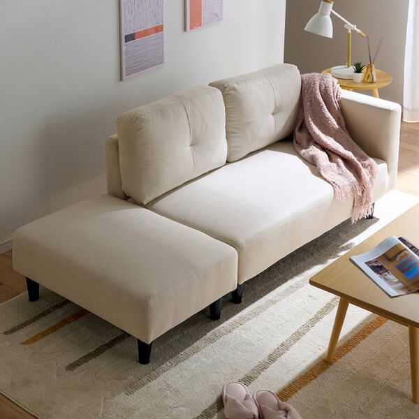 iellio（イエリオ）の「オットマン付カジュアルカウチソファ＜ソファベッド・ソファーベッド・２人掛け・３人掛け・カウチソファー・ローソファ＞（ソファ）」｜詳細画像