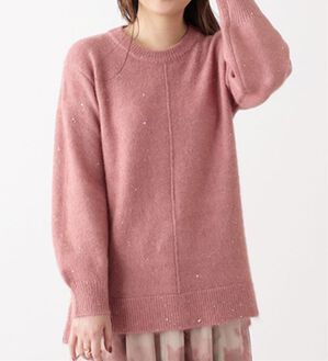 BELLUNA（ベルーナ）の「スパンコール使いラメニットプルオーバー（ニット・セーター）」｜コーラル系