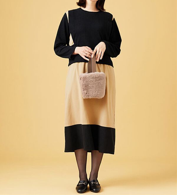 BELLUNA（ベルーナ）の「異素材切替デザインバイカラーワンピース（その他ワンピース）」｜詳細画像