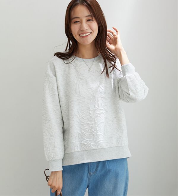 BELLUNA（ベルーナ）の「花柄ふくれジャカード素材プルオーバー（カットソー）」｜杢グレー