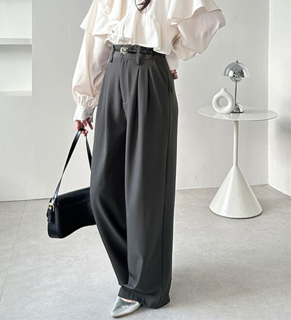 GeeRA（ジーラ）の「着心地抜群！ハイウエストダブルタックワイドパンツ（フルレングスパンツ）」｜詳細画像