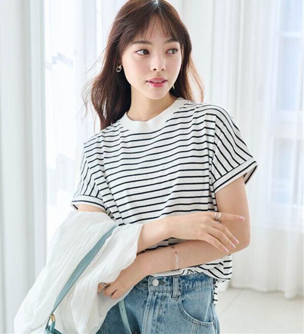 RANAN（ラナン）の「【選べる袖丈】ひんやり！＜BC＞綿100％プチハイネックＴシャツ（カットソー）」｜詳細画像