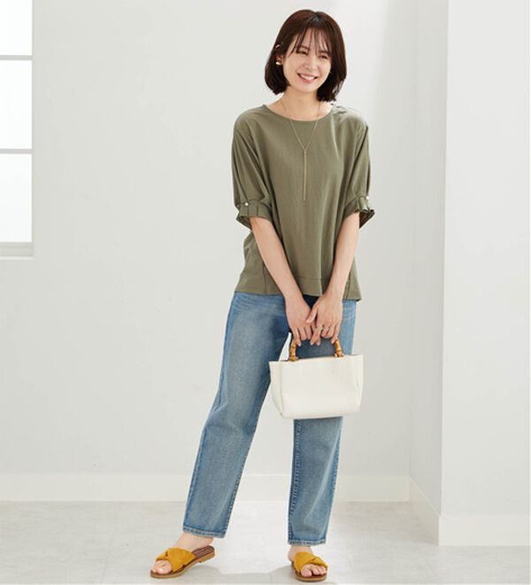 BELLUNA（ベルーナ）の「【接触冷感】涼感素材袖パールデザインプルオーバー（カットソー）」｜詳細画像