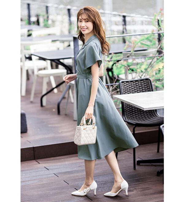 alotta（アロッタ）の「ベルト付オープンカラーフレアーワンピース（その他ワンピース）」｜詳細画像