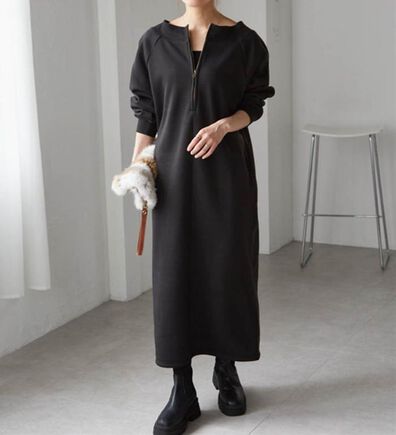 RANAN（ラナン）の「裏起毛ハーフジップワンピース（ロングワンピース）」