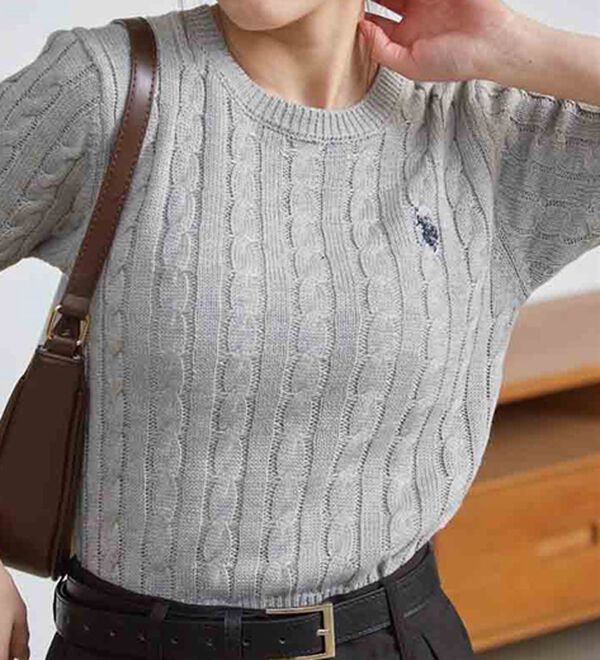 U．S．POLO ASSN．＞ワンポイント半袖ケーブルニット