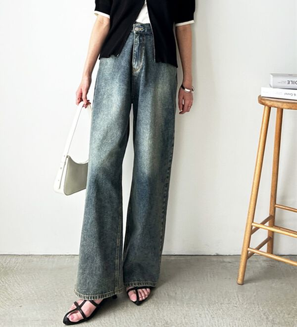 GeeRA（ジーラ）の「美脚見え！２ボタンウエストワイドデニムパンツ（フルレングスパンツ）」｜詳細画像