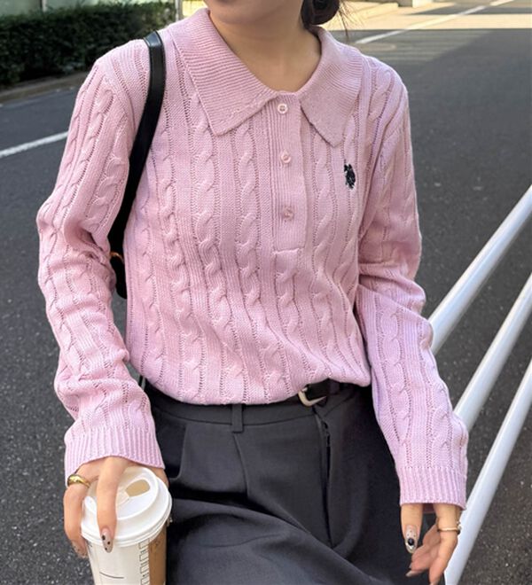 RANAN（ラナン）の「＜U.S.POLO ASSN.＞刺繍長袖ケーブルポロニット（ニット・セーター）」｜詳細画像