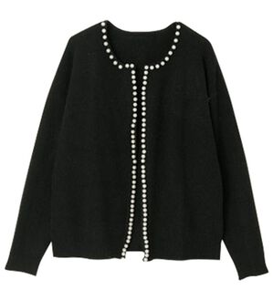 RANAN（ラナン）の「パール調ビジュー使いカーディガン（ニットカーディガン）」｜ブラック