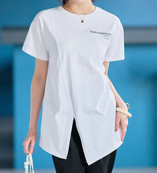 RANAN（ラナン）の「【接触冷感】ロゴプリントチュニックTシャツ（Tシャツ）」｜詳細画像