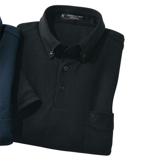 「＜コムルヴァン・オム＞大人のすっきり冷感ポロシャツ（メンズポロシャツ）」｜ブラック(ポロシャツ)