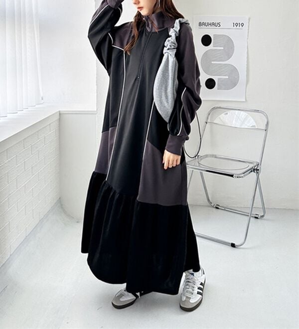 GeeRA（ジーラ）の「ハーフジップ配色ワンピース（カットソーワンピース）」｜詳細画像