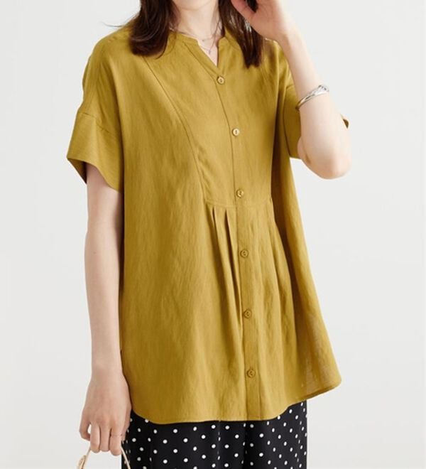 BELLUNA（ベルーナ）の「麻調素材タック使いシャツチュニック（ブラウス）」｜詳細画像