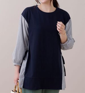 BELLUNA（ベルーナ）の「サイドリボン使い切替チュニック（チュニック）」｜ネイビー