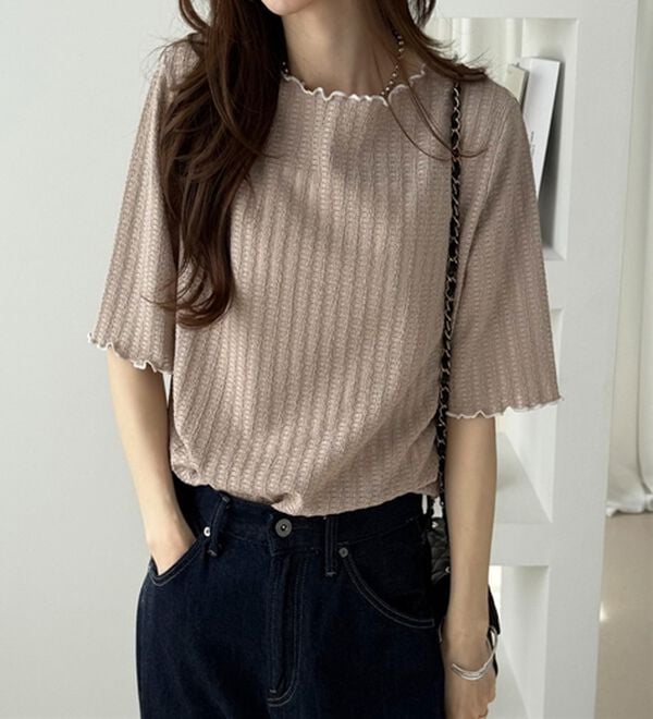 GeeRA（ジーラ）の「配色メロー５分袖表面感カットソー（カットソー）」｜詳細画像