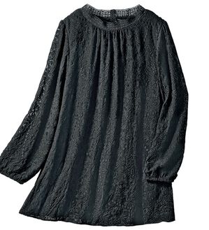 VINNO（ヴィノ）の「刺しゅうレースハイネックブラウス（ブラウス）」｜黒