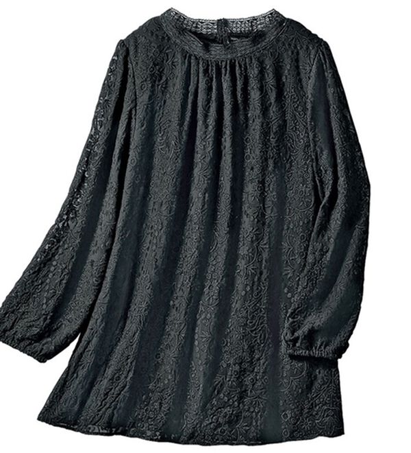 VINNO（ヴィノ）の「刺しゅうレースハイネックブラウス（ブラウス）」｜黒