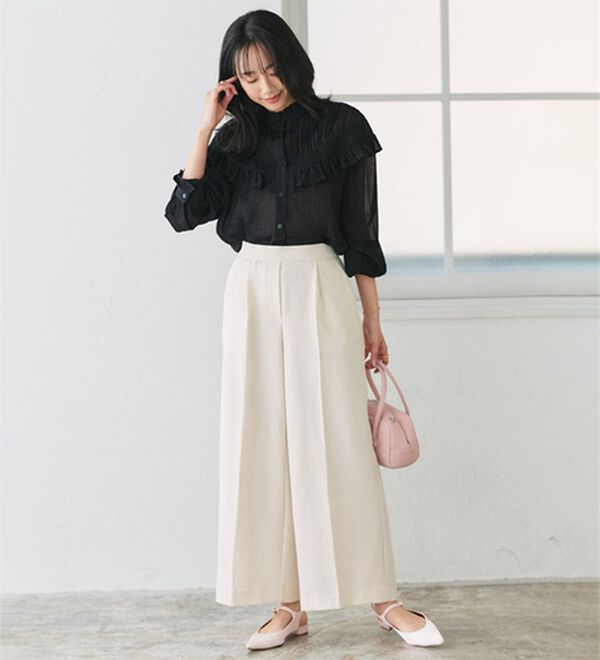 Pierrot（ピエロ）の「【選べる丈】楽ちんきれい高見えワイドパンツ（ワイドパンツ・ガウチョ）」｜詳細画像